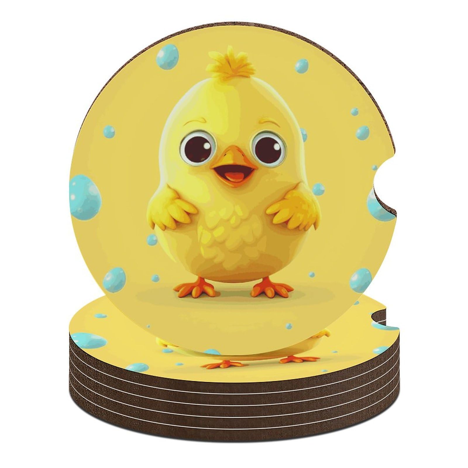 Dessous de verre voiture poulet jaune lot de 6 tapis de coupe antidérapants de 6,6 cm