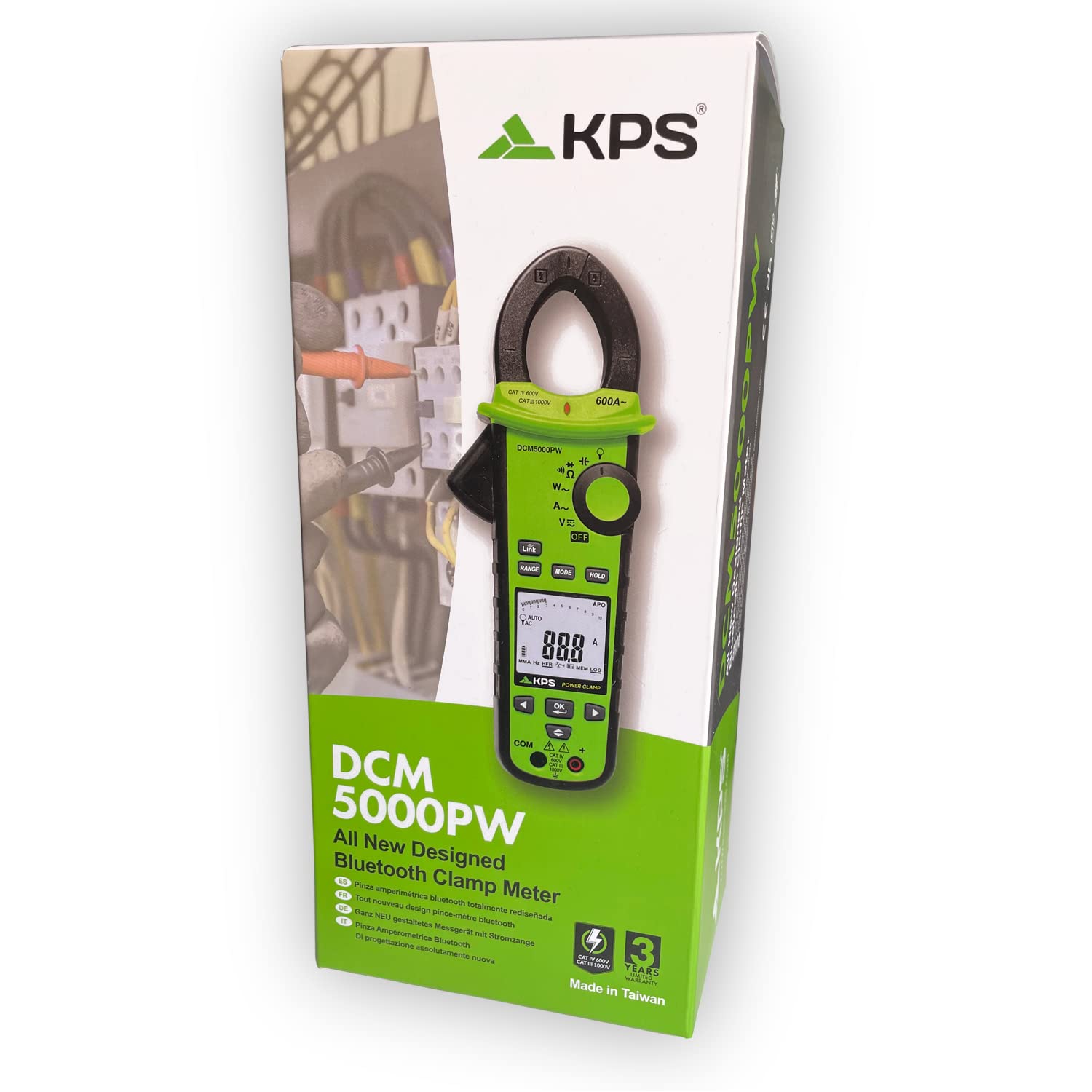 KPS-DCM5000PW Pinza Vatimétrica TRMS Potencia 600kW Armonicos 25th Tensión AC/DC AC+DC 1000V Corriente AC 600A con Bluetooth CAT.IV