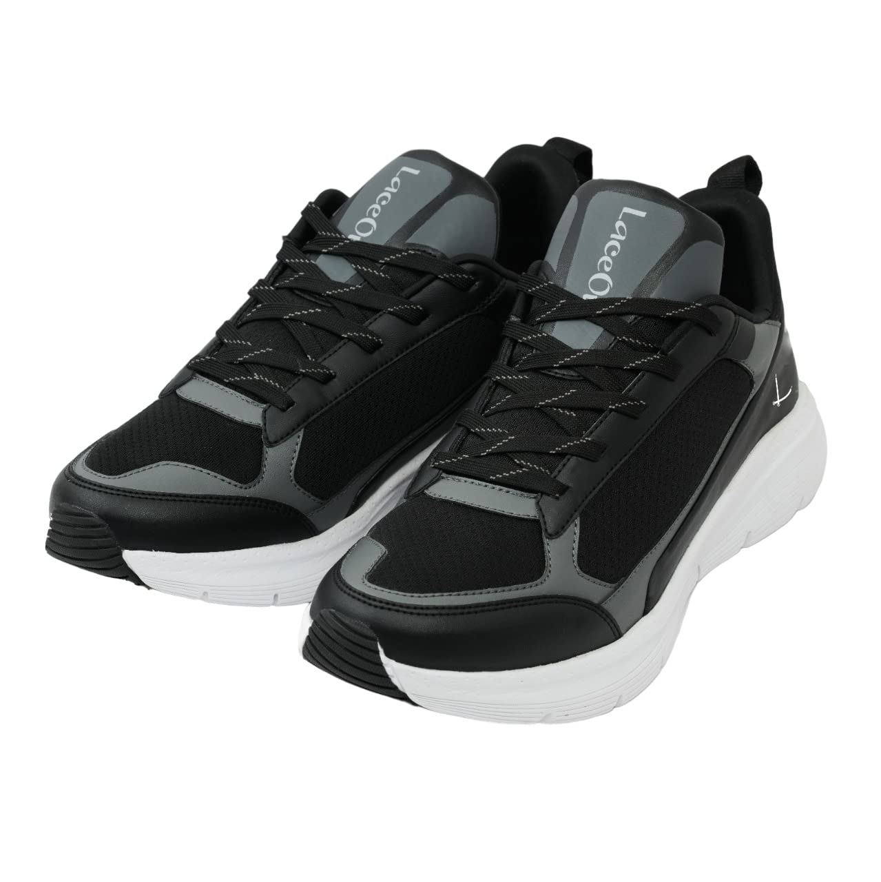 LACEON Mens Sports Shoes - Lace-Up Shoes Perfect Walking and Running Shoes for Men (Black Grey) (B0C69P2ZHP) Amazon Price History, Amazon Price Tracker