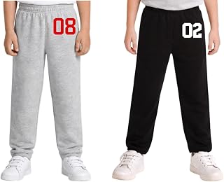 Boys Grey-8 and Black-2 Cotton Blend Printed Track Pant (Pack of 2) Price In India