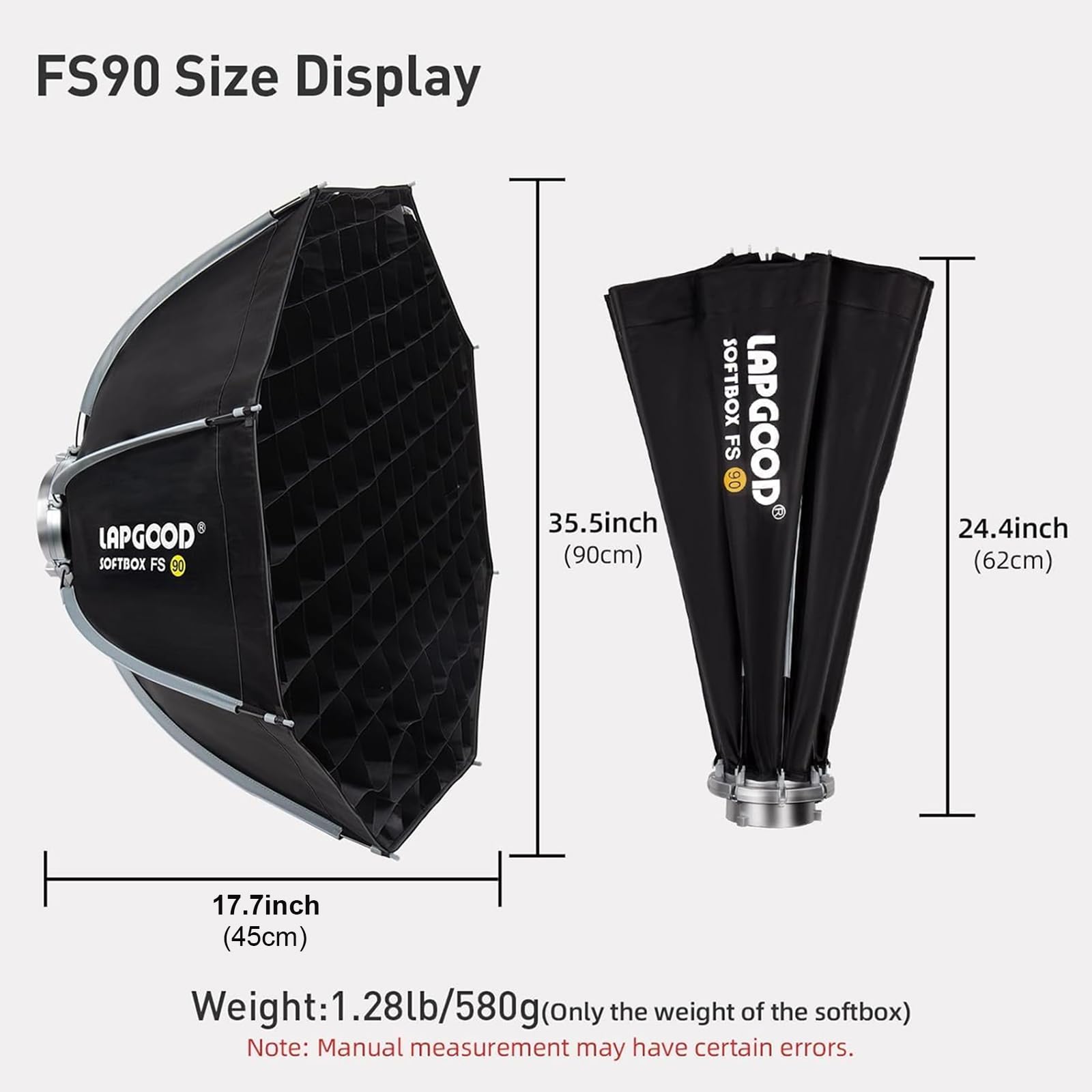 FS90 Softboxen, Składany Softbox z Kratek Honeycomb, Uchwyt do Lampy Błyskowej Typu S, Torbą do Przenoszenia