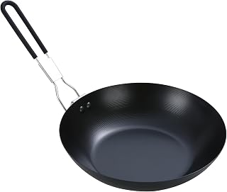 9.5 inch Camping Frying Pan Black Carbon Steel with Folding Handle9.5 inch Camping Frying Pan Black Carbon Steel with Folding Handle