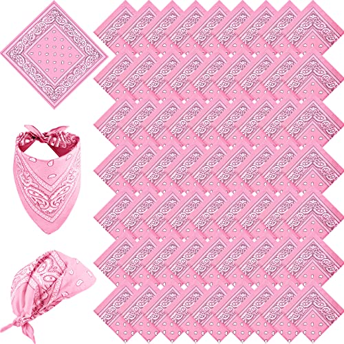 Tarpop 150 Pcs Paisley Bandanas Bulk Western Cowboy Bandana Set Face Mask Scarf Polyester Handkerchiefs Headband (Light Pink)