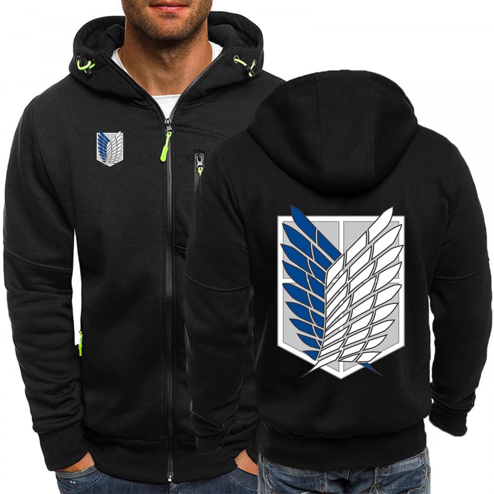 Byxlms Men's Black Hoodies For Attack Titan Sweatshirt Jackets Long Sleeve Zipped Jumper Sweaters Tops-||Xxl