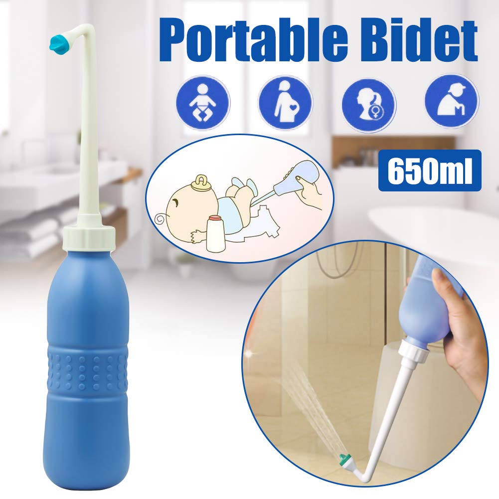 Konren 650ML Portable Handheld Bidet Bottle Retractable Spray Nozzle with Large Water Capacity for Outdoor Travel Personal Hygiene Cleaning