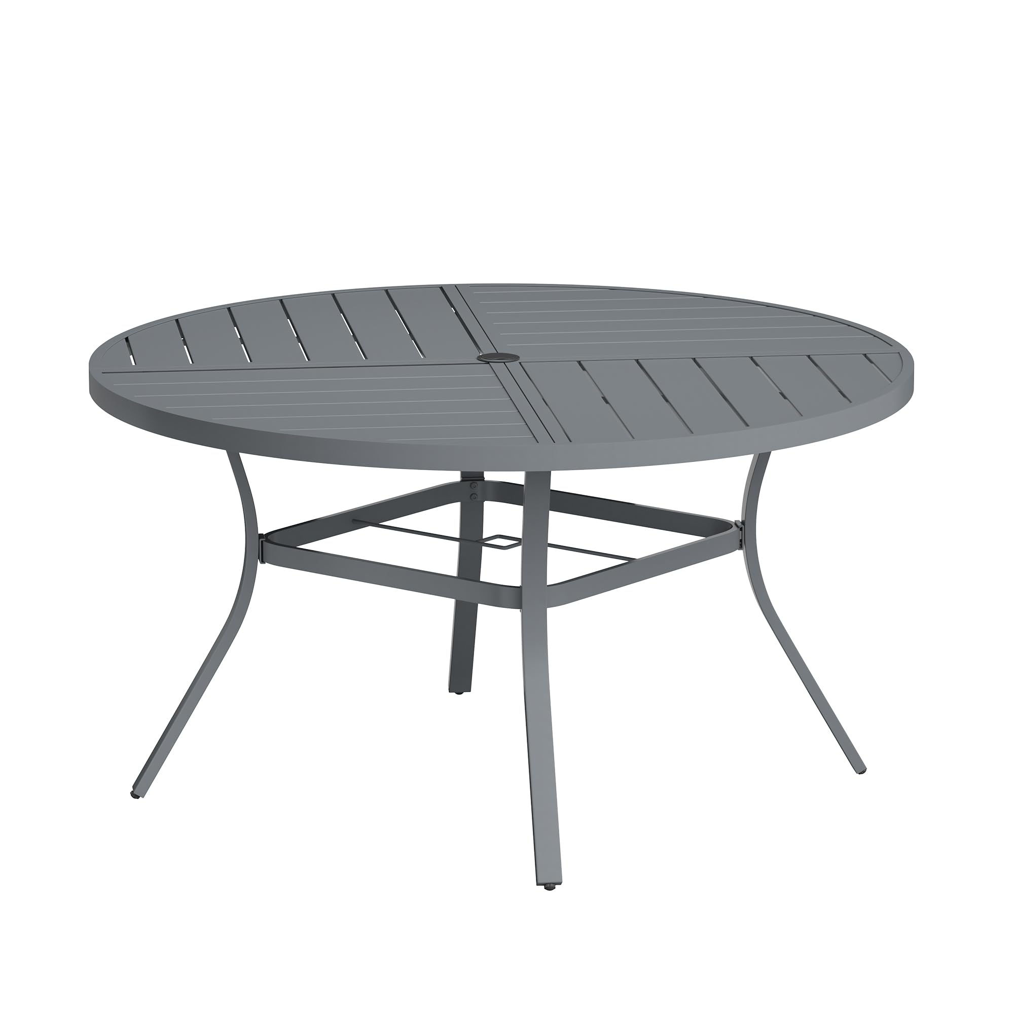 VICLLAX Round Patio Table with Adjustable Umbrella Hole for 6, All Weather Metal Outdoor Dining Table for Lawn Garden, 50" Outdoor Coffee Table, Grey