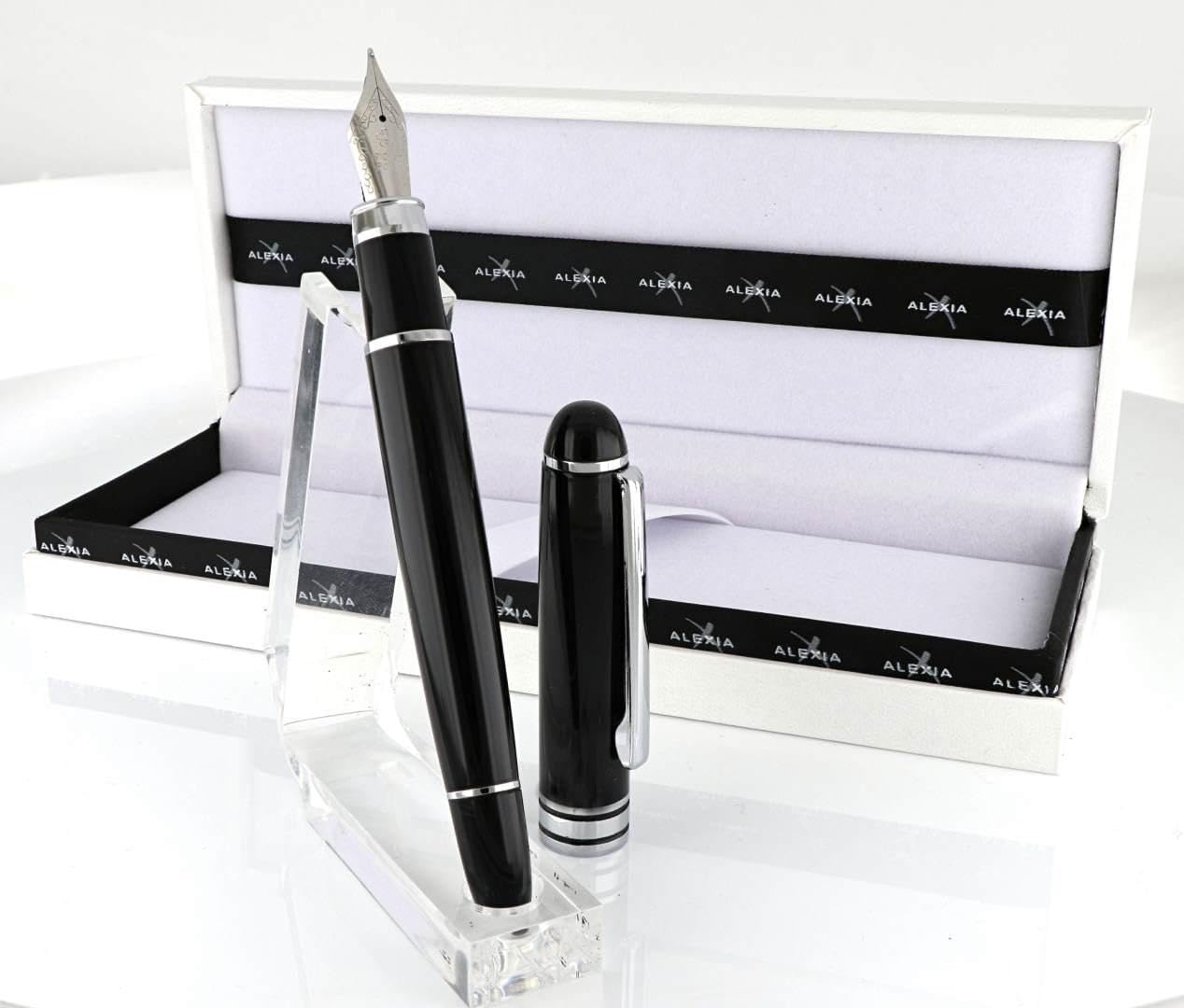 Generico Alexia Füllfederhalter, Schwarz und Chrom, eleganter Kugelschreiber mit Chrom-Finish