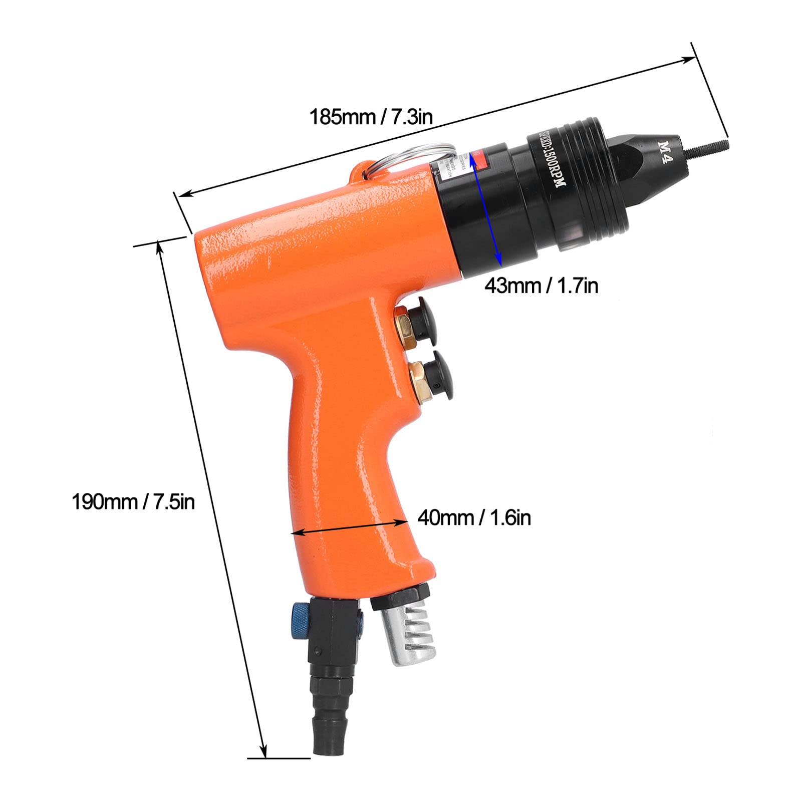 Srliya Herramienta de Remache Neumática Pistola de Tuercas de Remachado de Aire Herramienta de Tuercas de Remache 1500 Rpm Cabezal Autoblocante M3 M4 Entrada de Aire de 1 4 Pulgad