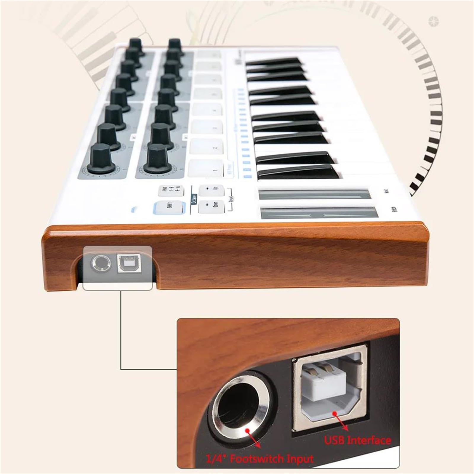 Elektronische Tastatur Für Erwachsene Tragbarer Keyboard-Controller Mini Professioneller 25-Tasten-USB-MIDI-Controller Drum Pad Tasteninstrumente Elektronische Orgel