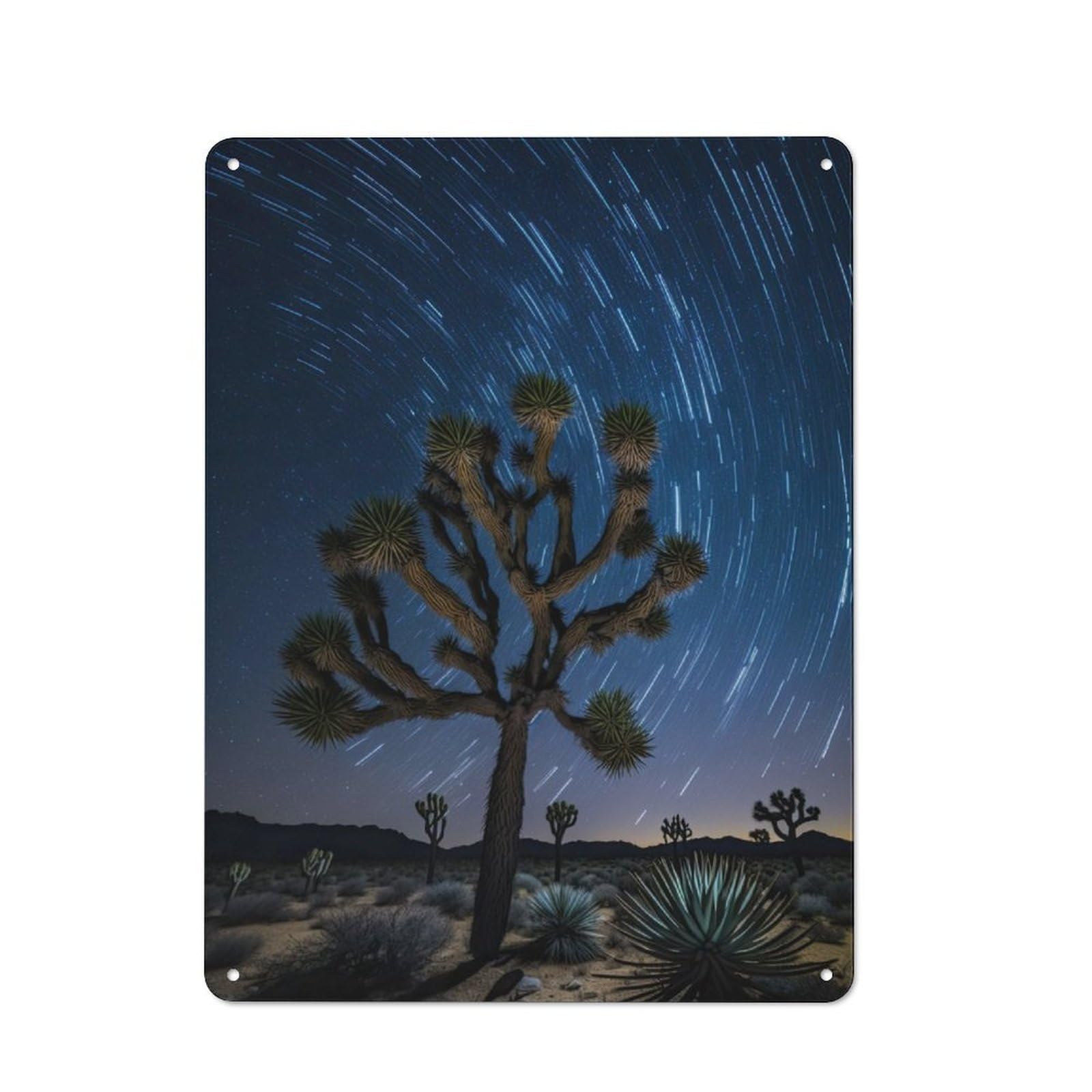 Junmoney Joshua Tree Starry Night Metal Sign 40X30cm With For Workshop Wall, Rustic Decor, For Garage, Workshop And Man Cave Decoration