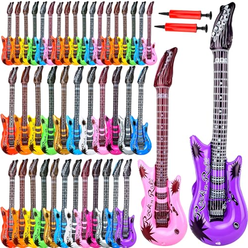 Guitare gonflable pas de fatigue : pack 42 guitares rock avec 2 pompes pour anniversaire