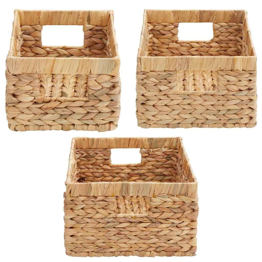 Generico Cestas de almacenamiento de 3 piezas de jacinto de agua natural, cestas rectangulares con asas para salón, dormitorio y oficina, juego de 3 tamaños diferentes para organización