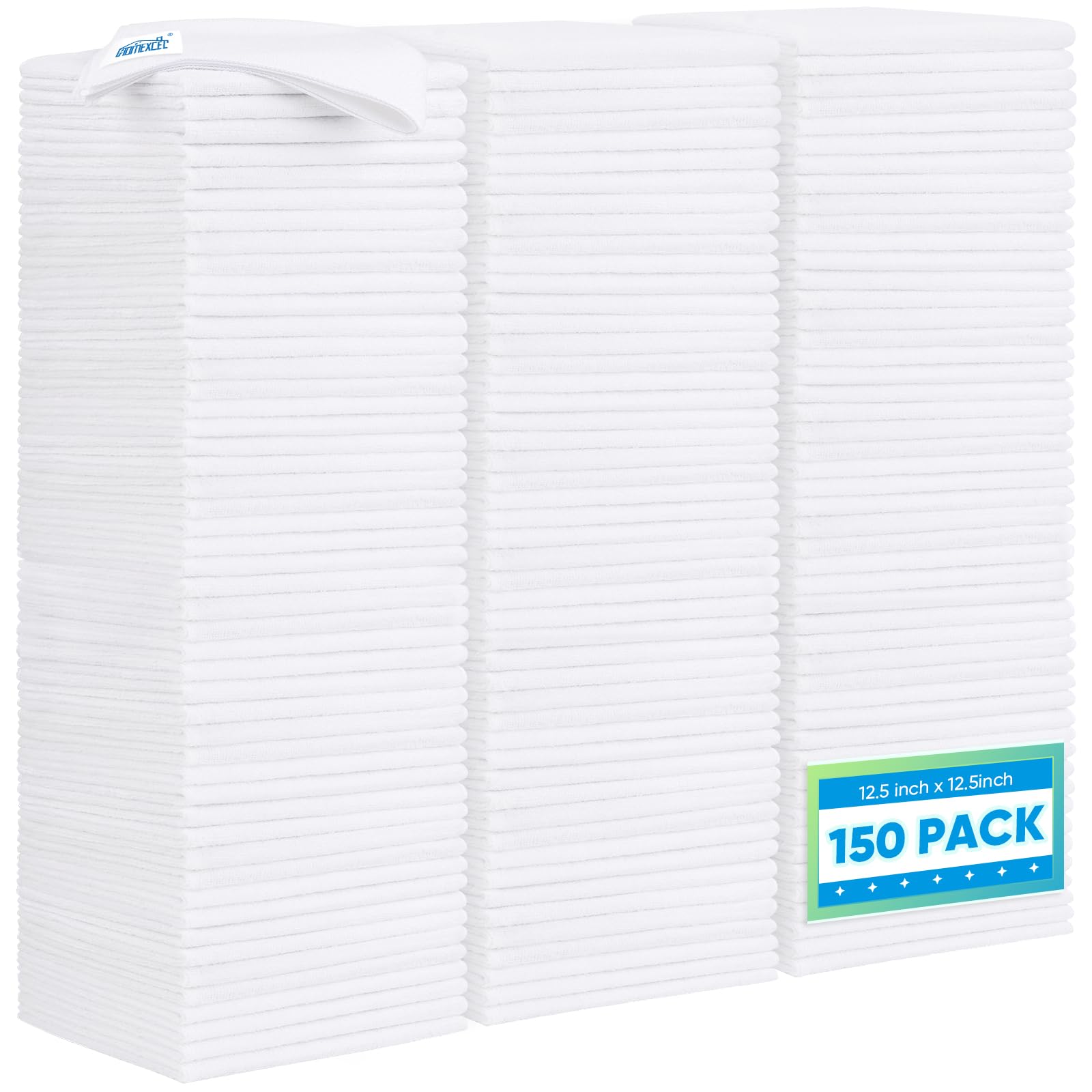 HOMEXCEL White Microfiber Cleaning Cloth 150 Pack, 12.5 x 12.5 inch Microfiber Towels for Car Washing Cleaning Rags for Car, Kitchen, and Window White 12.5 x 12.5 Inch 150
