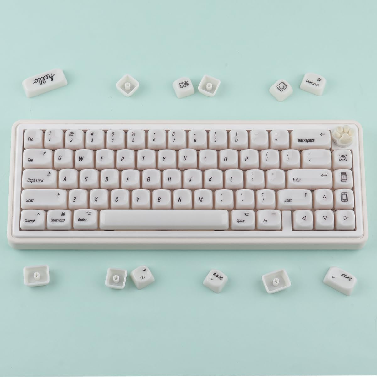 Sunzit MOA Keycaps, 136 Tasten, Cute Keycaps mit Keramikstruktur, minimalistisches weißes Keycap Set, Tastenkappen für mechanische Tastaturen mit 65%/75%/96%/voller Größe (durchscheinendes Weiß)