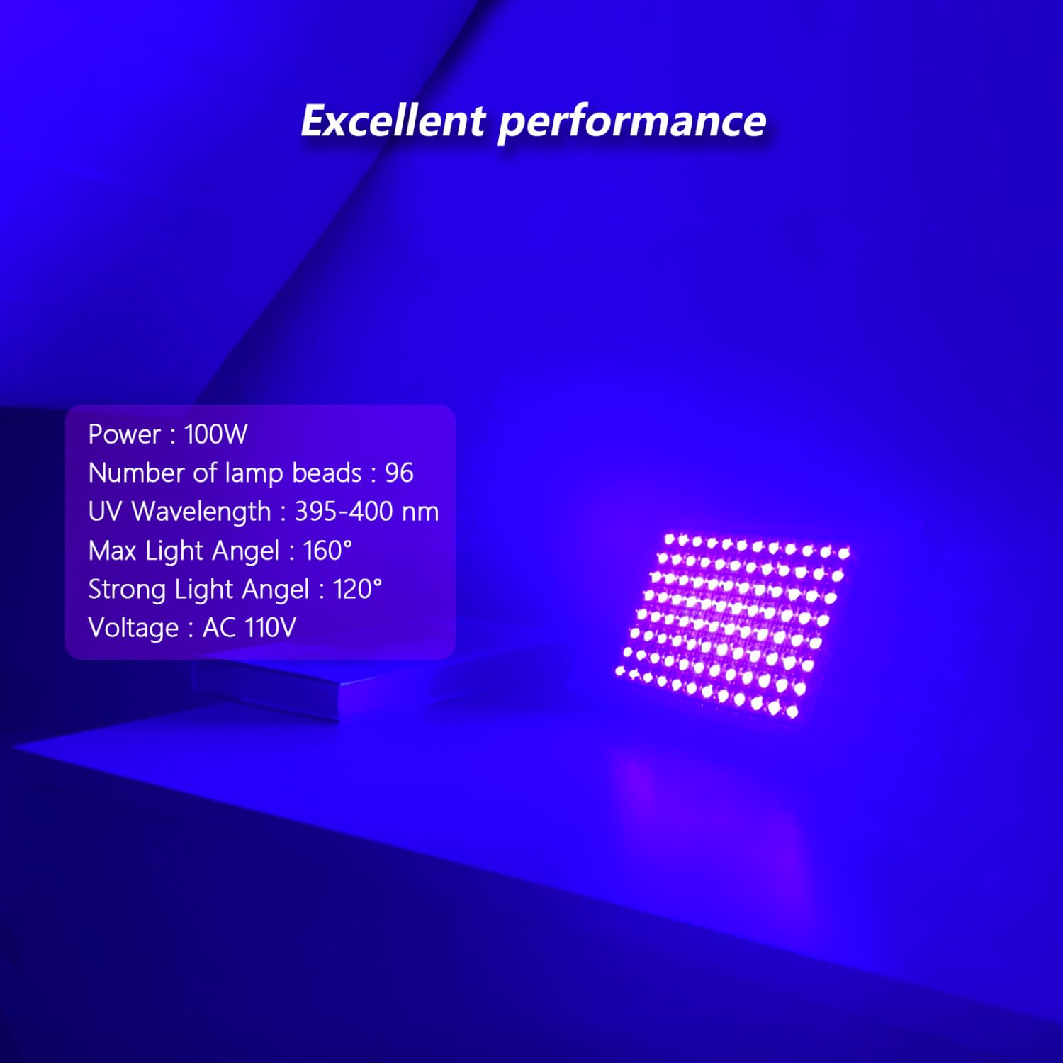 Glostars 100W LED UV Schwarzlicht Strahler, Schwarzlichtlampe, IP66 Wasserdicht, 395-400nm UV Partylicht mit Schalter für Bar, Partyzubehör, Schwarzlicht Deko, Bühnenbeleuchtung (1 Packung）