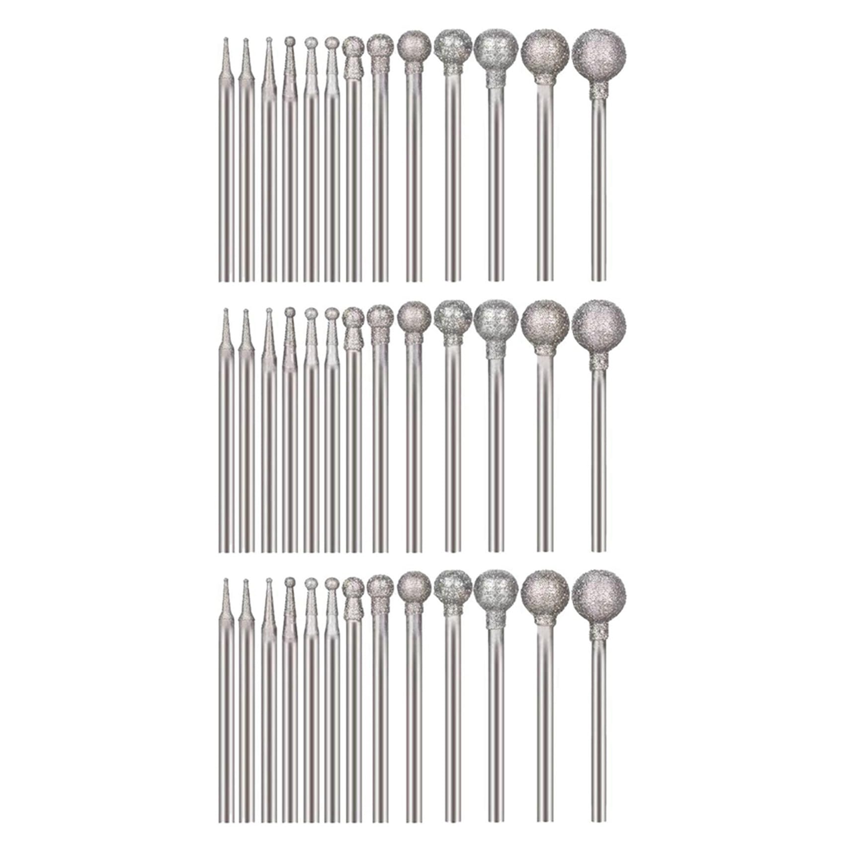 Jnchdghwa Silver 39 Pcs Ball Shape Burr Mounted Grinding Burs Stone Carving Set With 3/32 Inch Mandrel For Rotary Tools