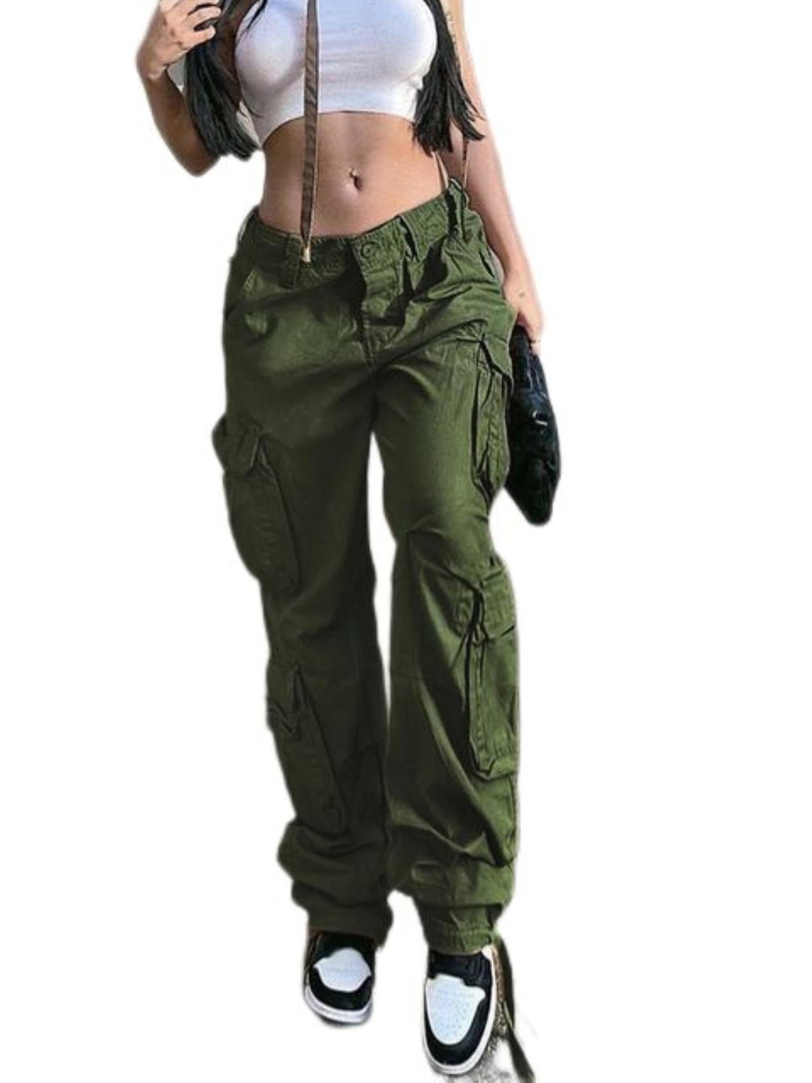 WEITING Pantalones Cargo Vintage para mujer, ropa de calle a la moda de los 90 con bolsillos, pierna ancha, cintura alta, pantalones vaqueros rectos Y2k, monos