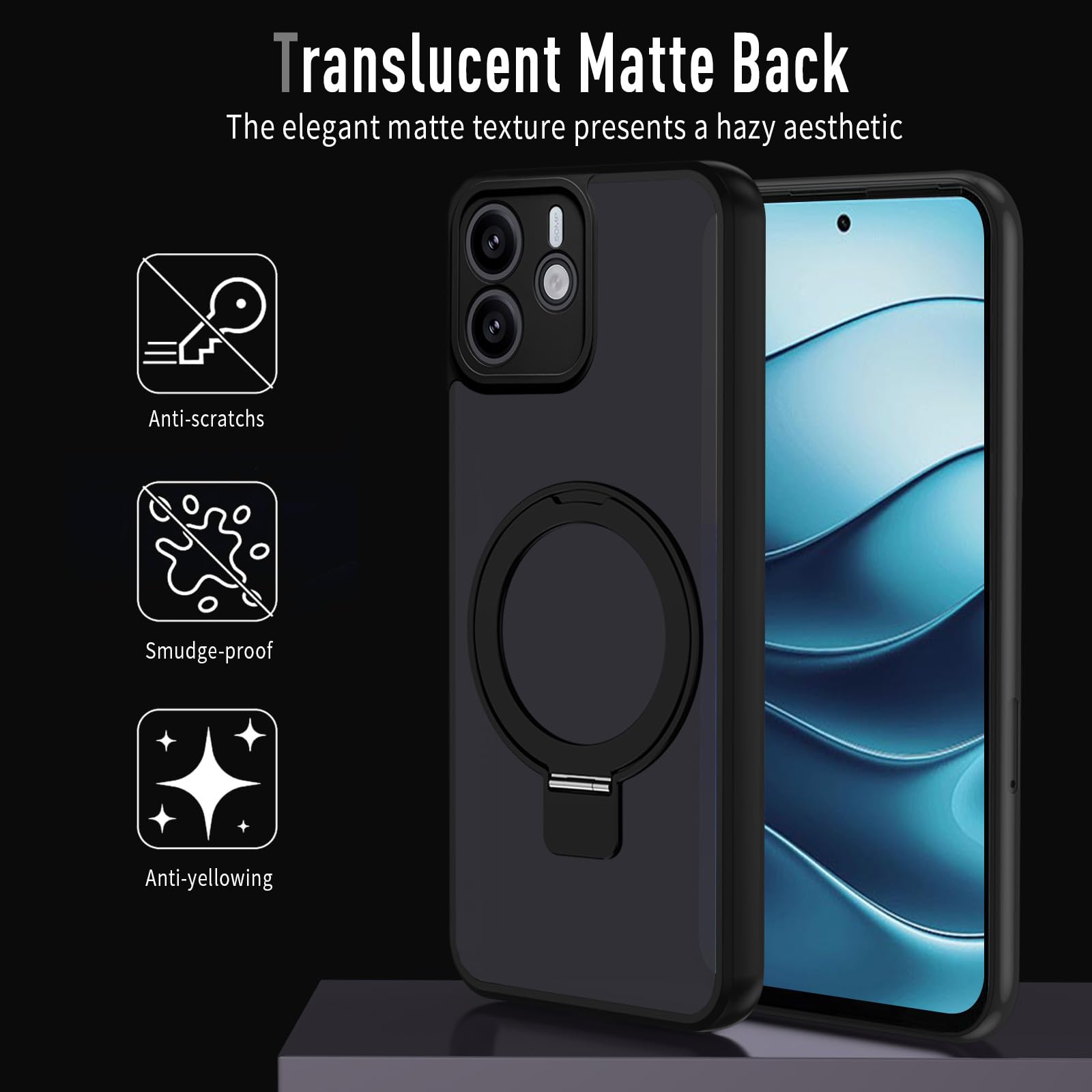 Cover Per Xiaomi Redmi Note 14 4G - Custodia In Silicone Con Anello Magnetico E Supporto Regolabile, Bianco - 4