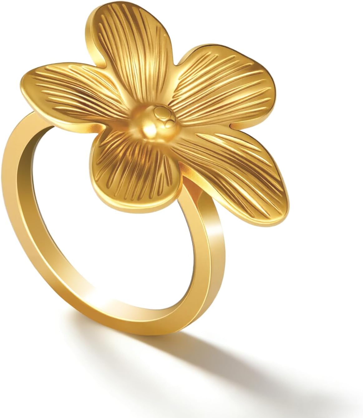 14K Gold Plated Surgical Hypoallergenic Stainless Steel Dainty Flower Ring for Women