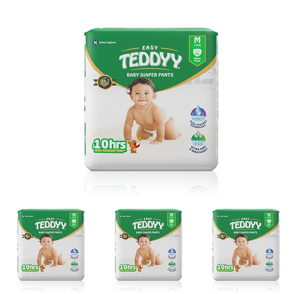TEDDYY Easy Baby M Size Diaper Pant Style | 74 Count (Medium) | 7–12 kg (Pack of 4) | Long Protection Hours | Anti-Bacterial | Airy Breathable Fit | Rapid Soaker Channels with Wetness Indicator-image-30