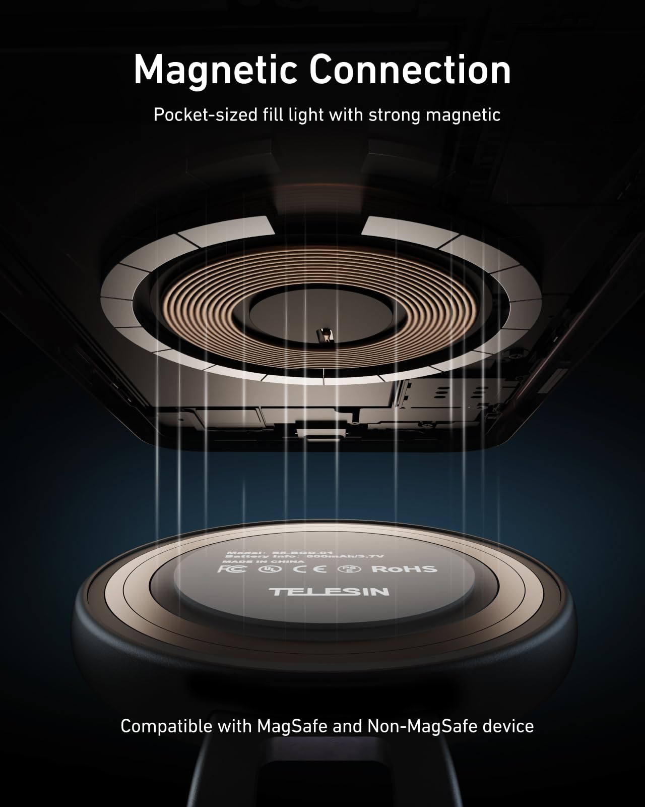 TELESIN C03 Magnetica Luce per Selfie, Luce Selfie per Telefono Compatibile con iPhone/Magsafe/Android, CRI97 360° Light per Video Foto con Specchio per Fotografia/TikTok/Chiamate Zoom/Video(Bianco)