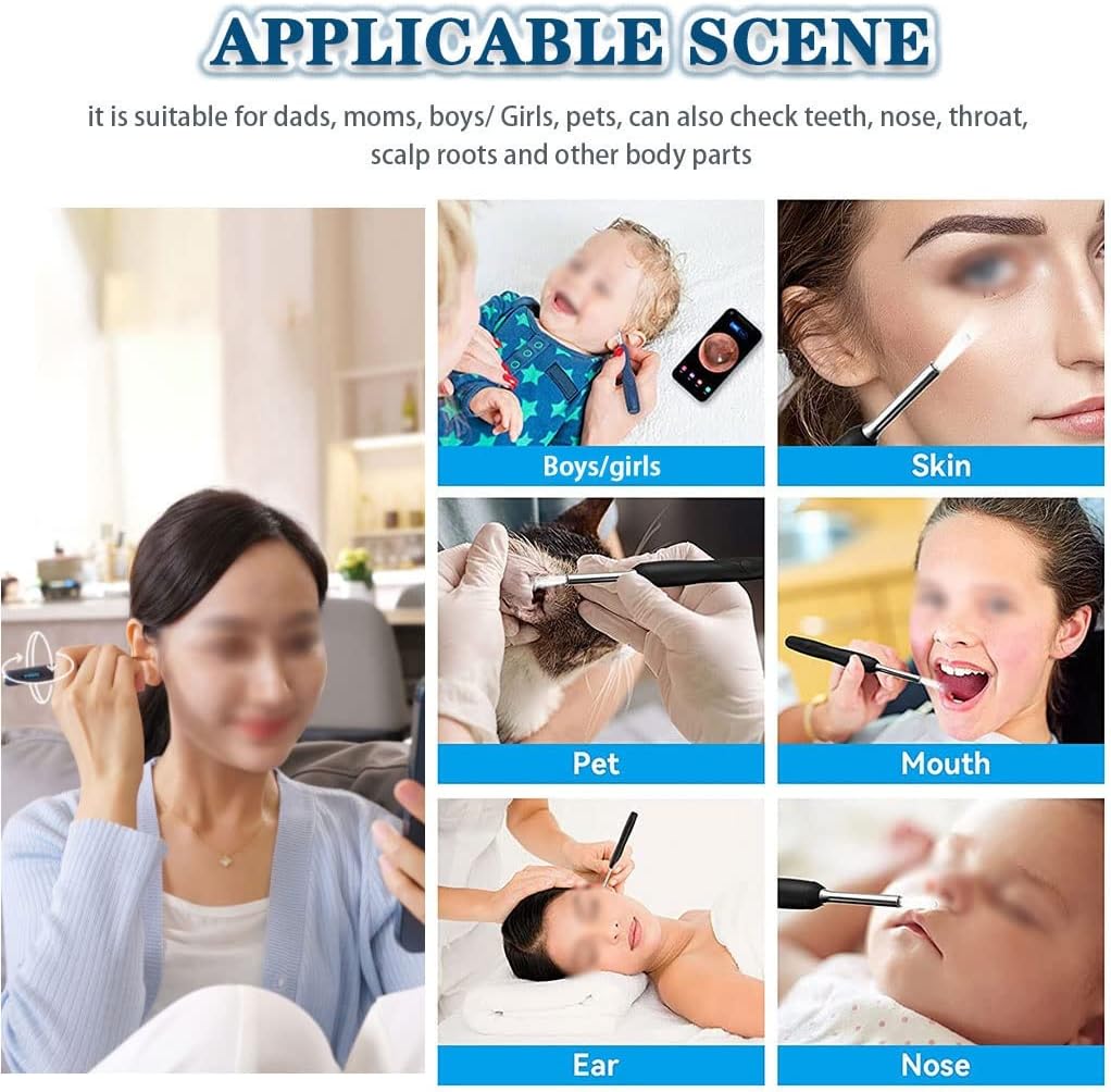 Ear Cleaner Tool with Camera Professional Wireless Illuminated Otoscope, 600W Pixel HD Camera, 3.5mm Lens Ultra-fine Ear Wax Removal Tool, for Animals, People