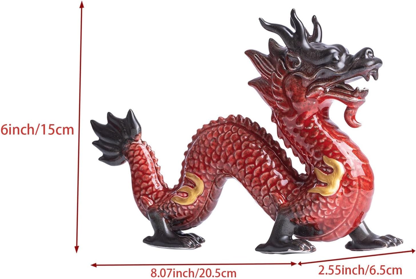 8 in Chinese Feng Shui Dragon Statue,Dragon Figurine Home Decor Office Decor Good Lucky Gifts,Attract Wealth Dragon Gift for Living Room,Bedroom,Garage,Bookshelf,Red Oriental Dragon