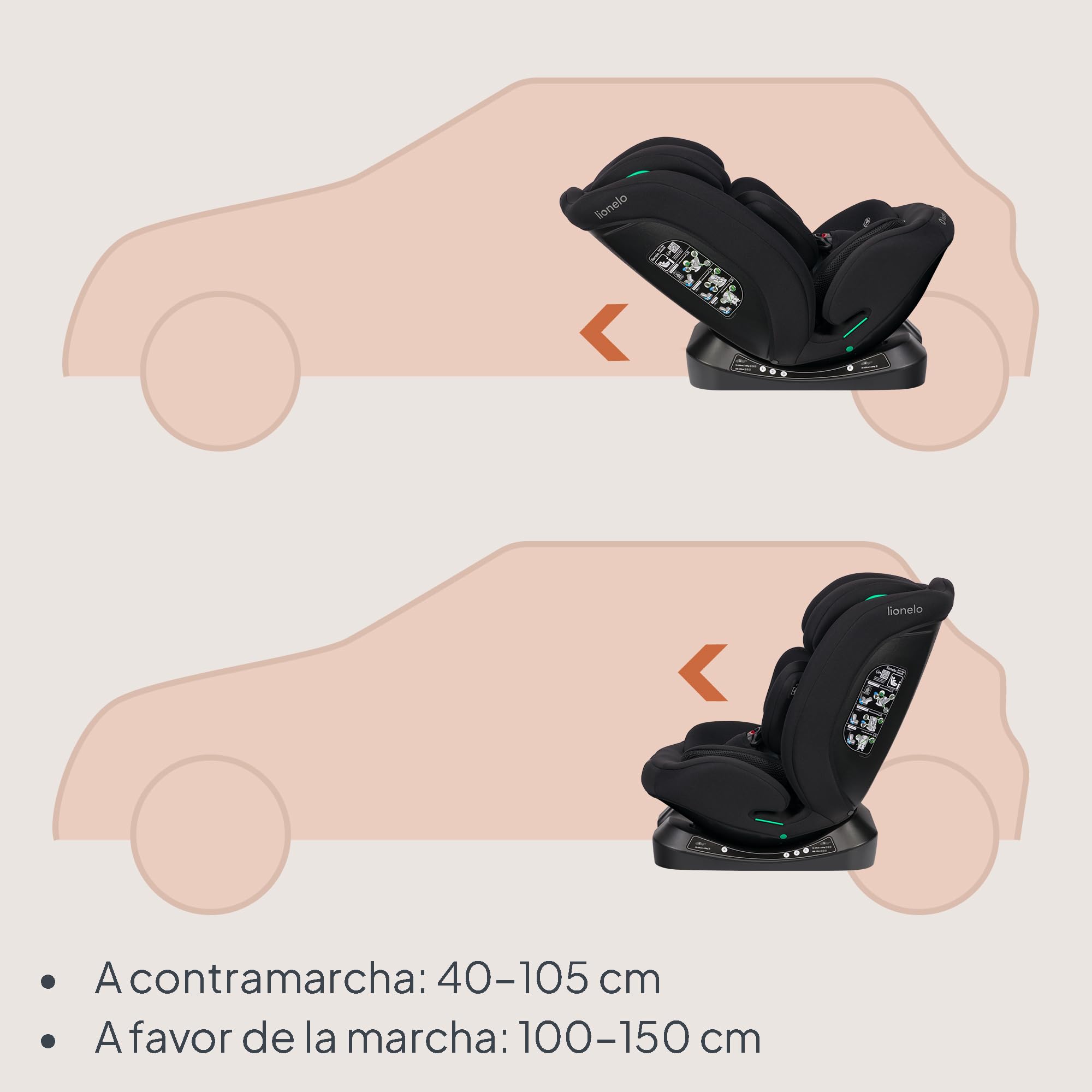 Lionelo Aart i-Size Silla De Coche, Grupo 0/1/2/3, 40-150 cm, 0-12 Años, Instalación Universal Con Cinturón, Reposacabezas Memory Foam Ajustable, a Contramarcha y a Favor de la Marcha, Funda Extraíble