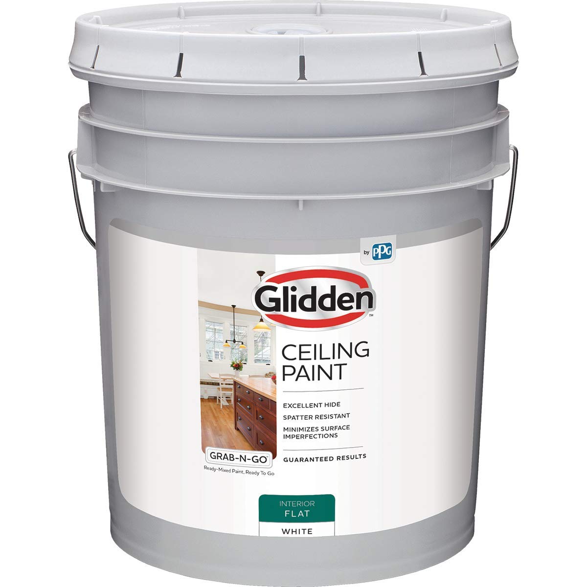 Glidden Interior Latex Ceiling Paint, White, Flat, 5 gal