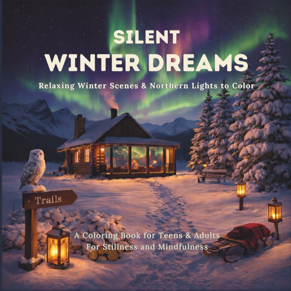 Silent Winter Dreams: Relaxing Winter Scenes & Northern Lights to Color - A Coloring Book for Teens & Adults - For Stillness and Mindfulness