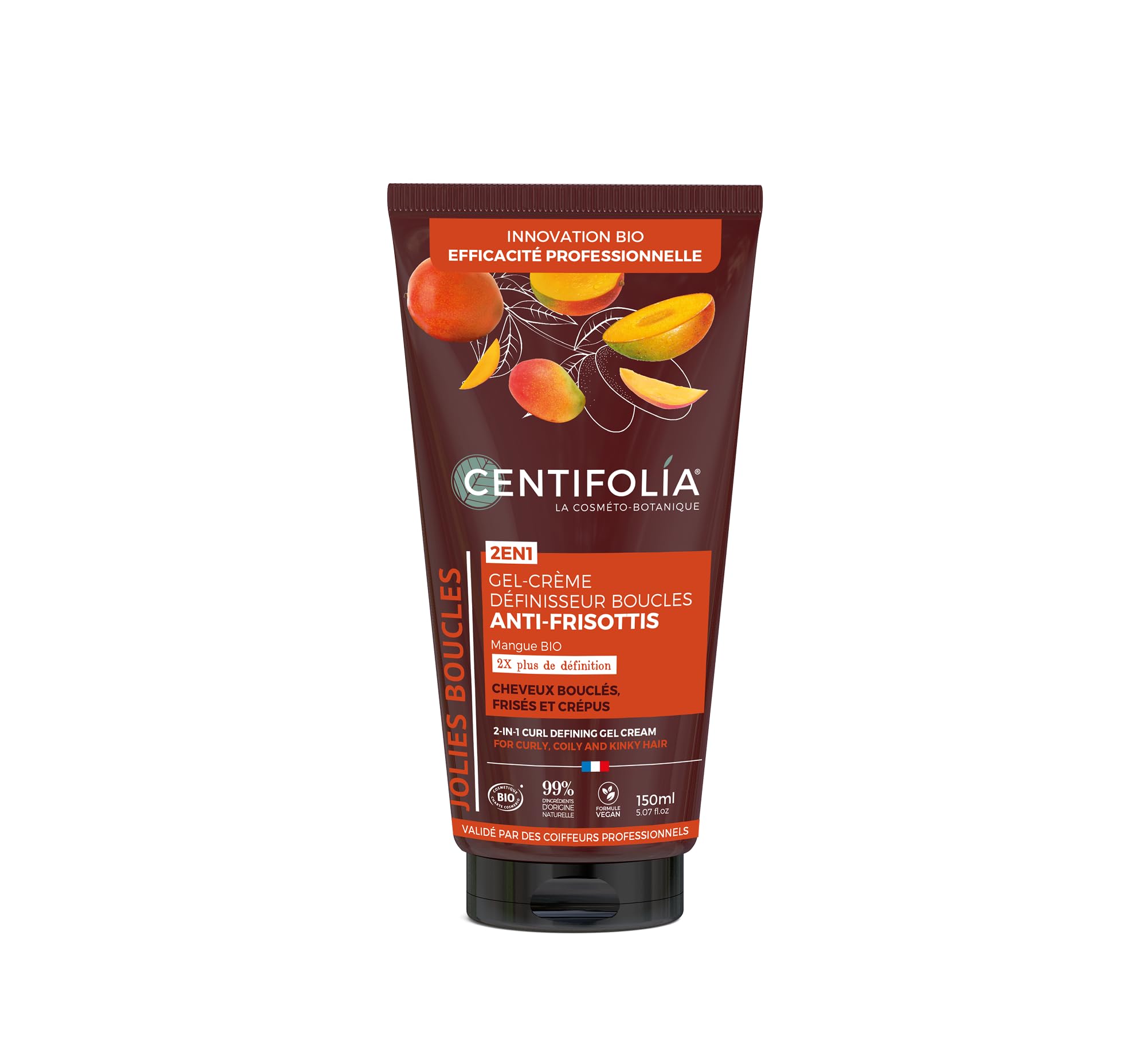 CENTIFOLIA | 2-in-1 Curl Defining Gel Cream 150ml | Defines Curls & Controls Frizz | Leave-In Treatment | Organic Mango | 99% Natural Origin | Vegan | Made in France
