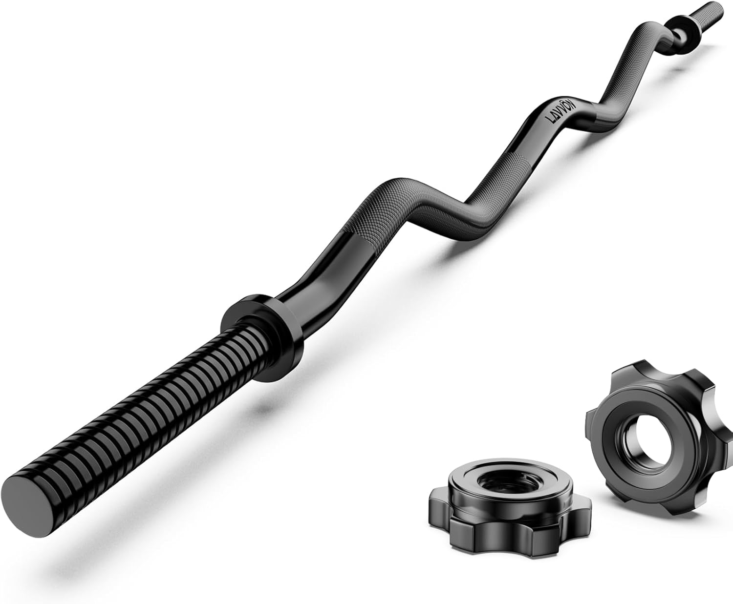 47" EZ Curl Bar Weight Lifting Bar, 1-inch Curling Bars for Weight lifting, Barbell bar for Hip Thrusts/Squats/Lunges for Gym and Home, With 2 Star Double Risk Star-nuts (220lb Weight Capacity) Black