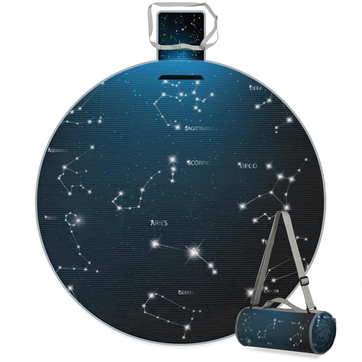 Shimoshe Galaxy Stars Picnic Outdoor Blanket Foldable Waterproof Sandproof Beach Blanket Portable Water-Resistant Round Picnic Mat for Travel Camping Park Lawn