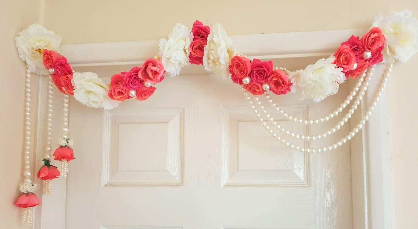 Guirlande de fleurs artificielles suspendue fausse plante blanc rose