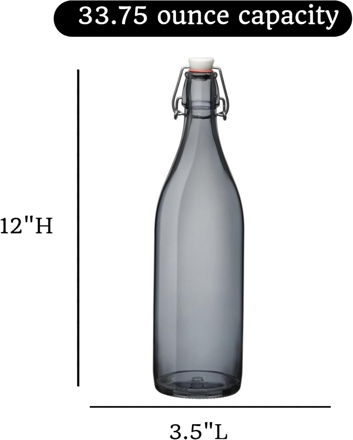 Bormioli Rocco Giara Glass Bottle with Airtight Clamp Lid, 33.75 oz - BPA-Free Bottle for Infused Drinks, Juices, Dressings, Decorative Glass Storage, Leakproof Glassware - Made in Italy (Gray) - Image 2