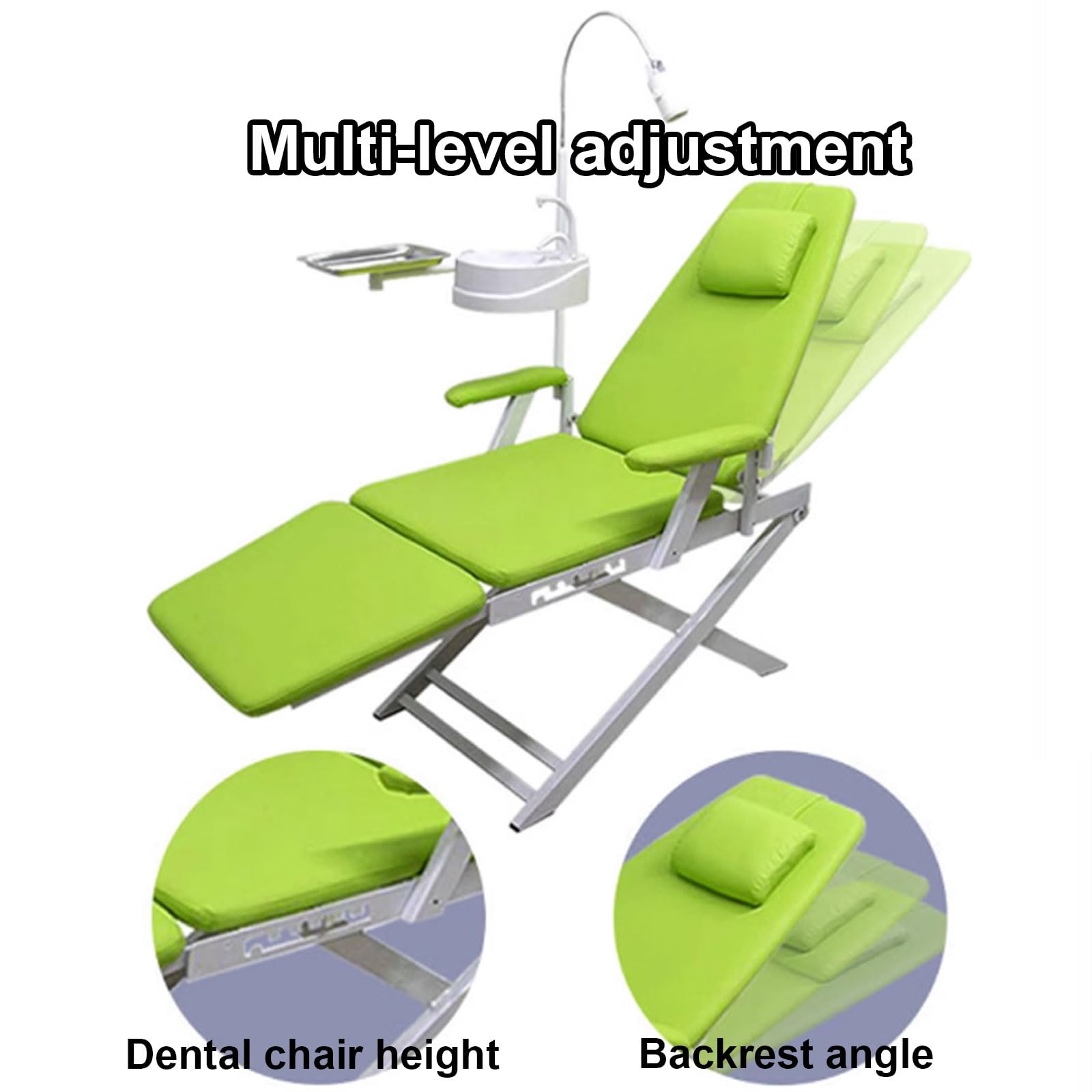 Sillón Dental Ajustable con Luz LED Portátil 220V Cuero PU Rojo