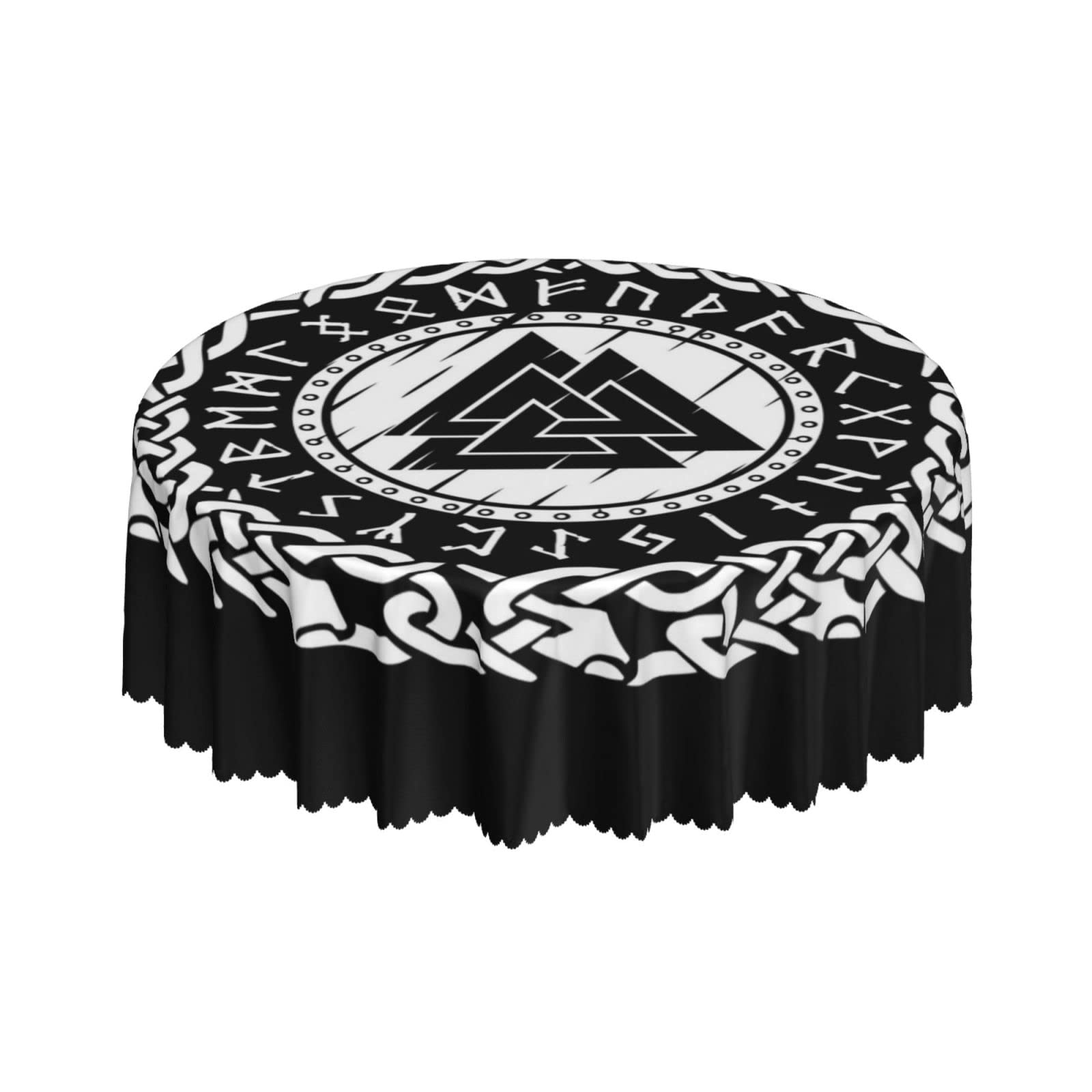 Lsjuee VikingSymbol Black Round Tablecloth 60 Inch Printed Washable Tablecloth for Dining Party Holiday Fall Home Decorative