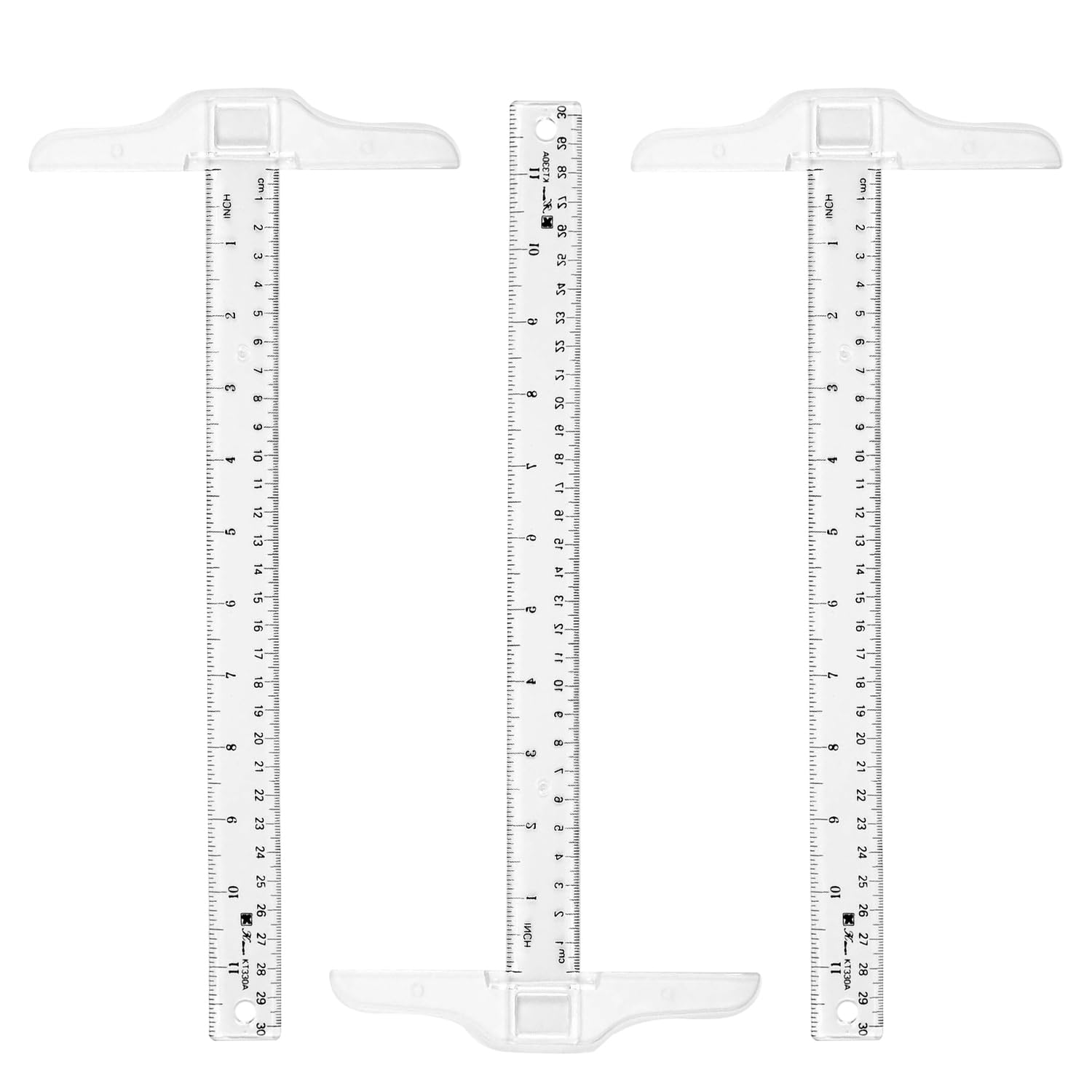 3pcs 30cm T-Square Double Side Scale T Shape Ruler Double Side Scale Measuring Tool Transparent Ruler for Scrapbooking Card-making Student School Office Home Tool