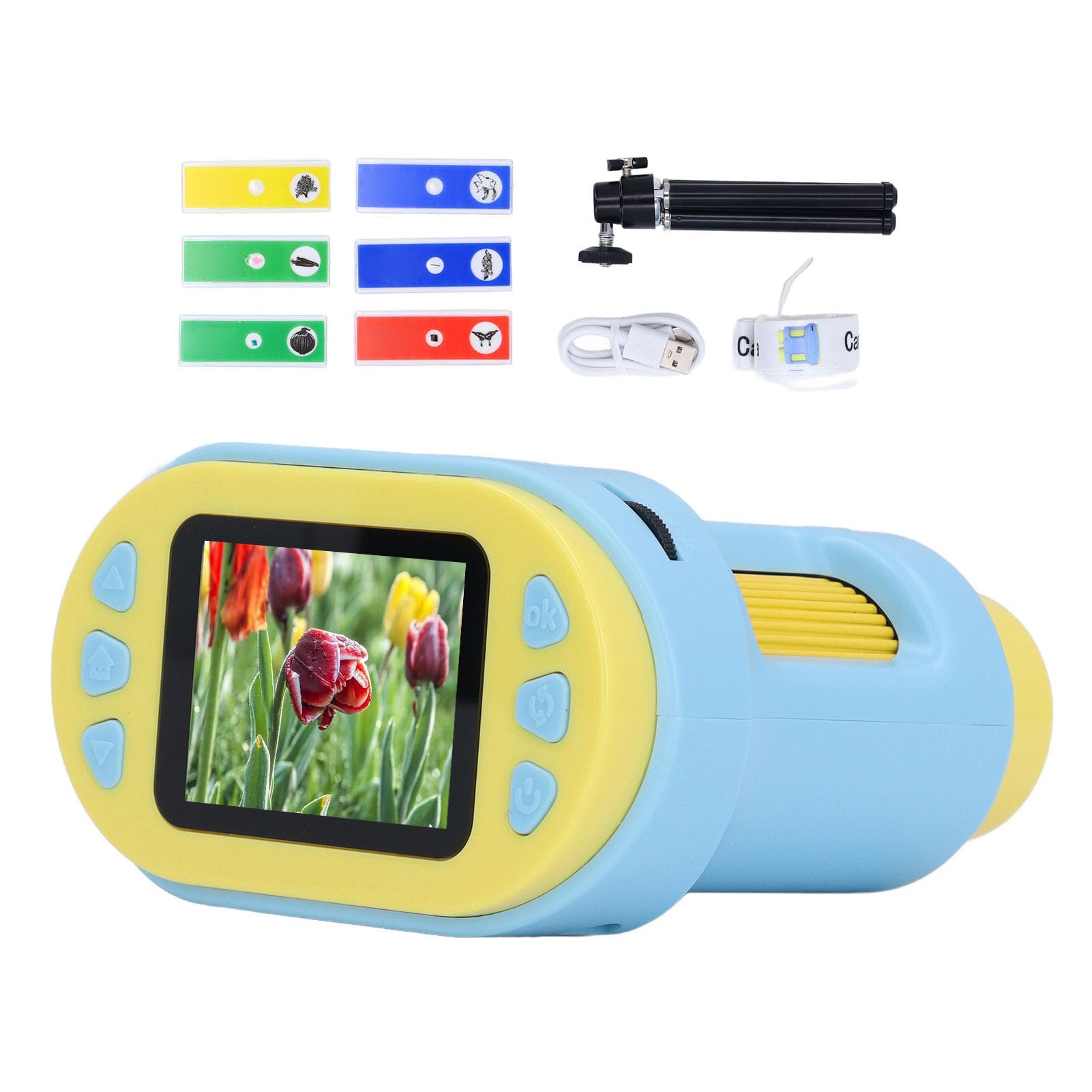 Generic Microscopio Digital Telescopio 1000X Cámara de Microscopio de Bolsillo Portátil para Niños Experimento Científico con Pantalla a Color de 2,0 Pulgadas (Blue)