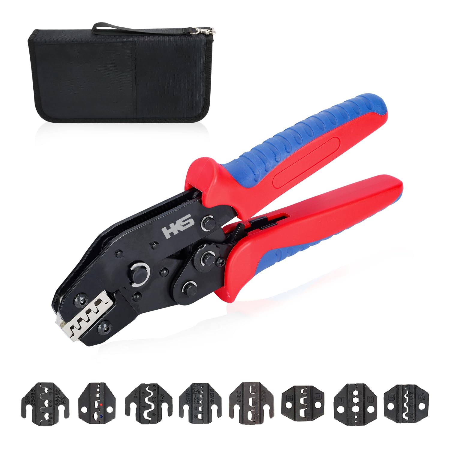 HKS Ratcheting Crimping Tool Set 11 PCS with Changeable Jaws for Dupont JST MOLEX - Open Barrel Terminals, Insulated & Non-Insulated Ferrules,
