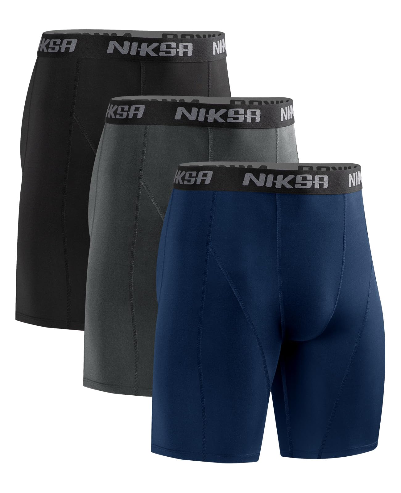 Niksa Lot de 3 shorts de compression pour homme, en élasthanne, pour entraînement, course à pied, sport
