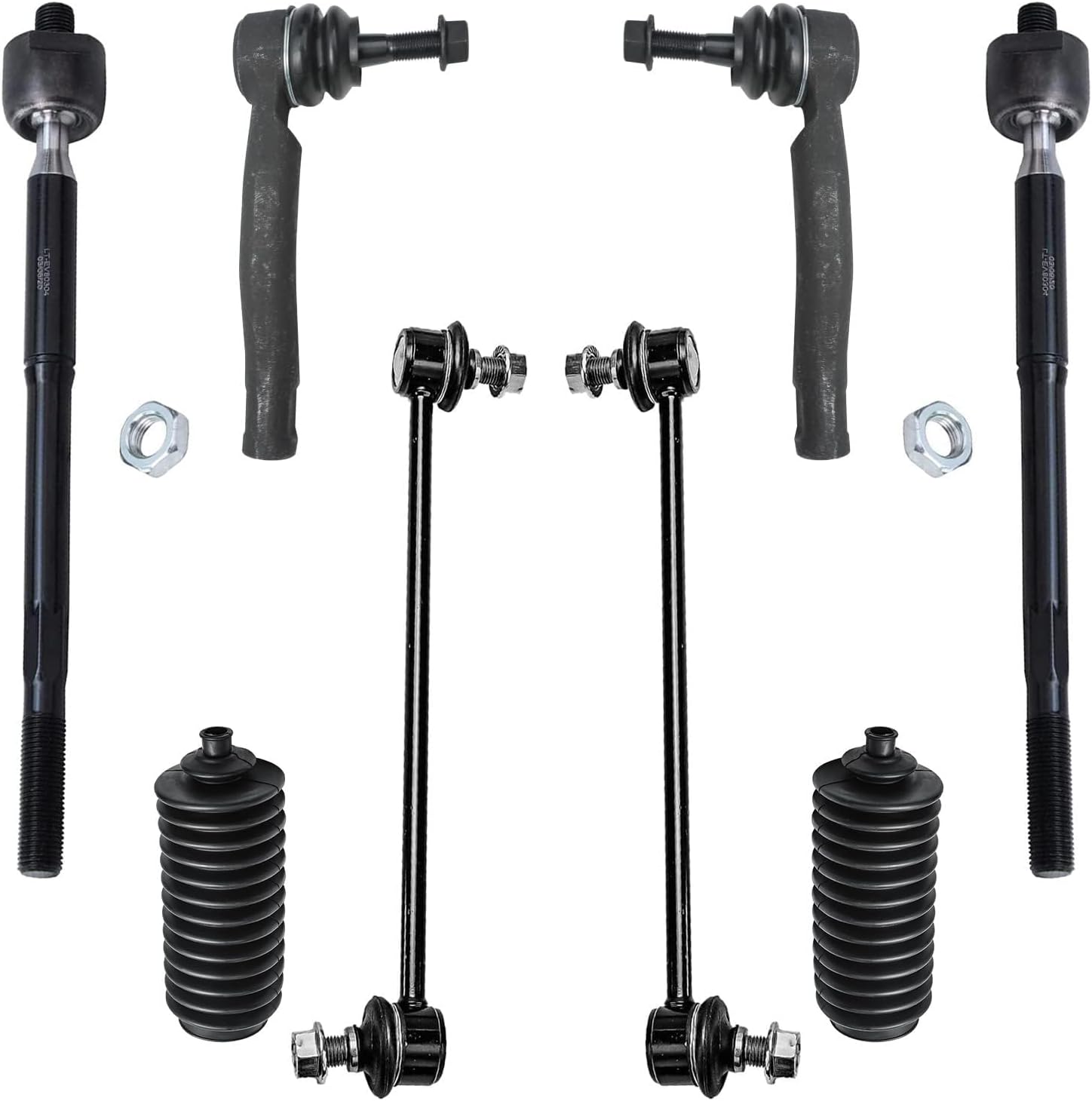 Detroit Axle - Front 8pc Tie Rods Sway Bars Kit for 04-09 Toyota Prius, 4 Tie Rod Ends 2 Sway Bars 2 Boots 2004 2005 2006 2007 2008 2009 Replacement