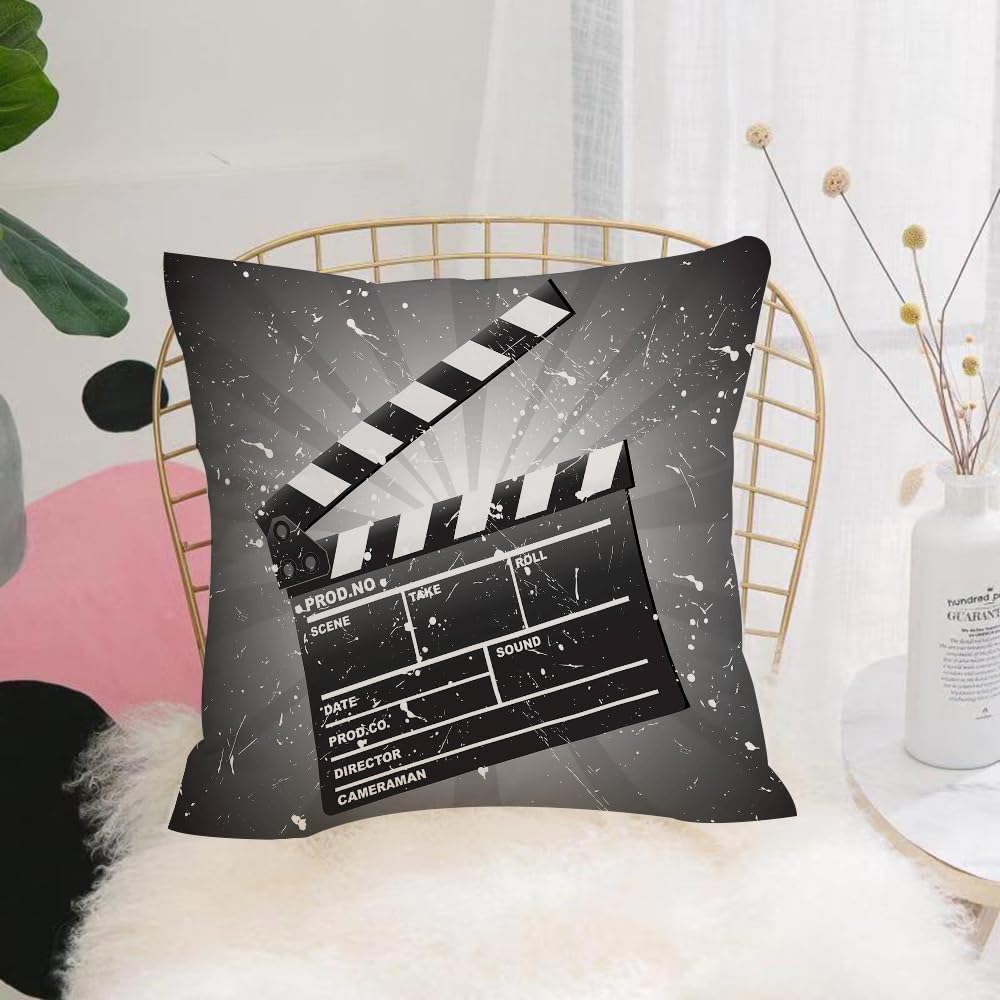 HYOSXW Cushion Cover,Throw Pillow Case Home Decorative for Living Room Bedroom Sofa Chair 16X16 Inch,Cinema, clapperboard on retro background, cut scene,Pillowcase 40X40cm