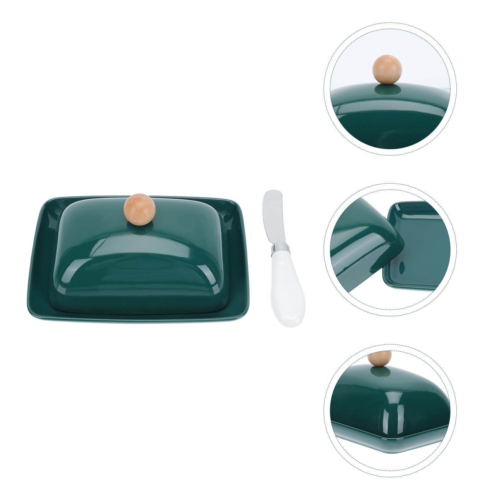 DECHOUS Design Élégant Rectangulaire en Céramique avec Couvercle et Couteau Intégré Vert , Pratique Repas Quotidiens et Cérémonies de Remise de Diplômes