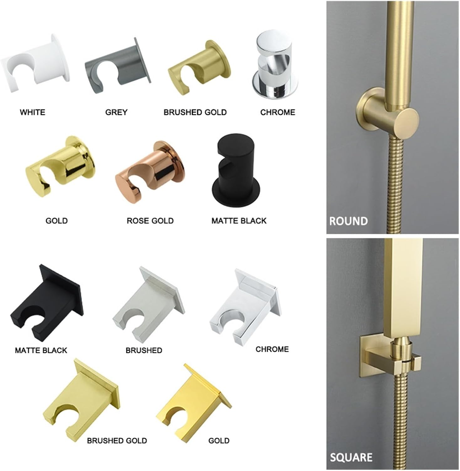 Shower Accessories All-Copper Wall-Mounted Fixed Punching and Punching-Free 2 Installation Methods Hand-Held Shower Bracket(BrushedGoldBracket S)