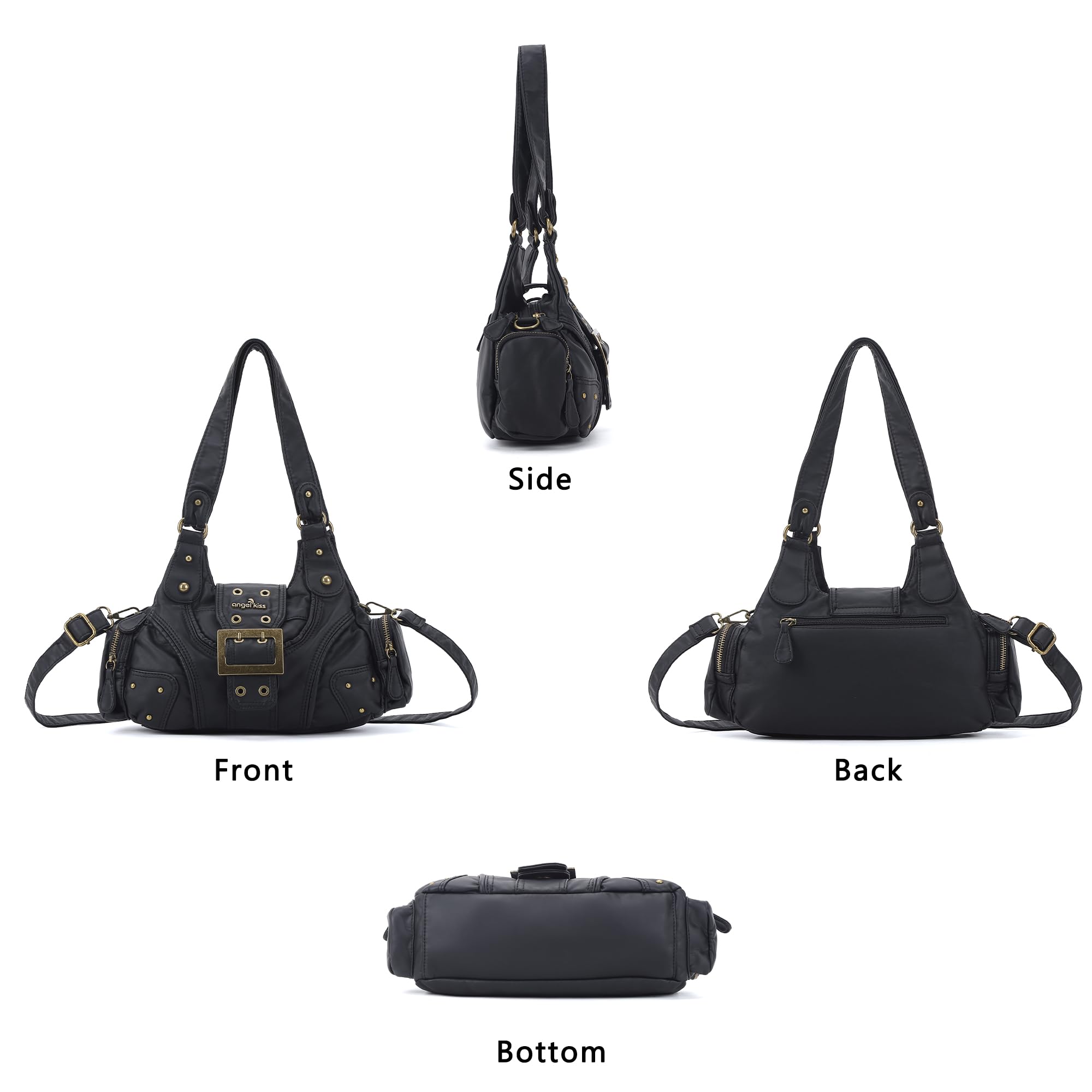 Angel Kiss Hobo - Monederos para mujer, pequeño bolso de hombro de cuero vegano, bolso cruzado vintage con múltiples bolsillos