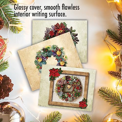 Image of The Best Card Company - 10 Holiday Note Cards for Christmas - Festive Bulk Assortment, Boxed Notecards with Envelopes (4 x 5.12 Inch) - Succulent Wreaths M2942XSG