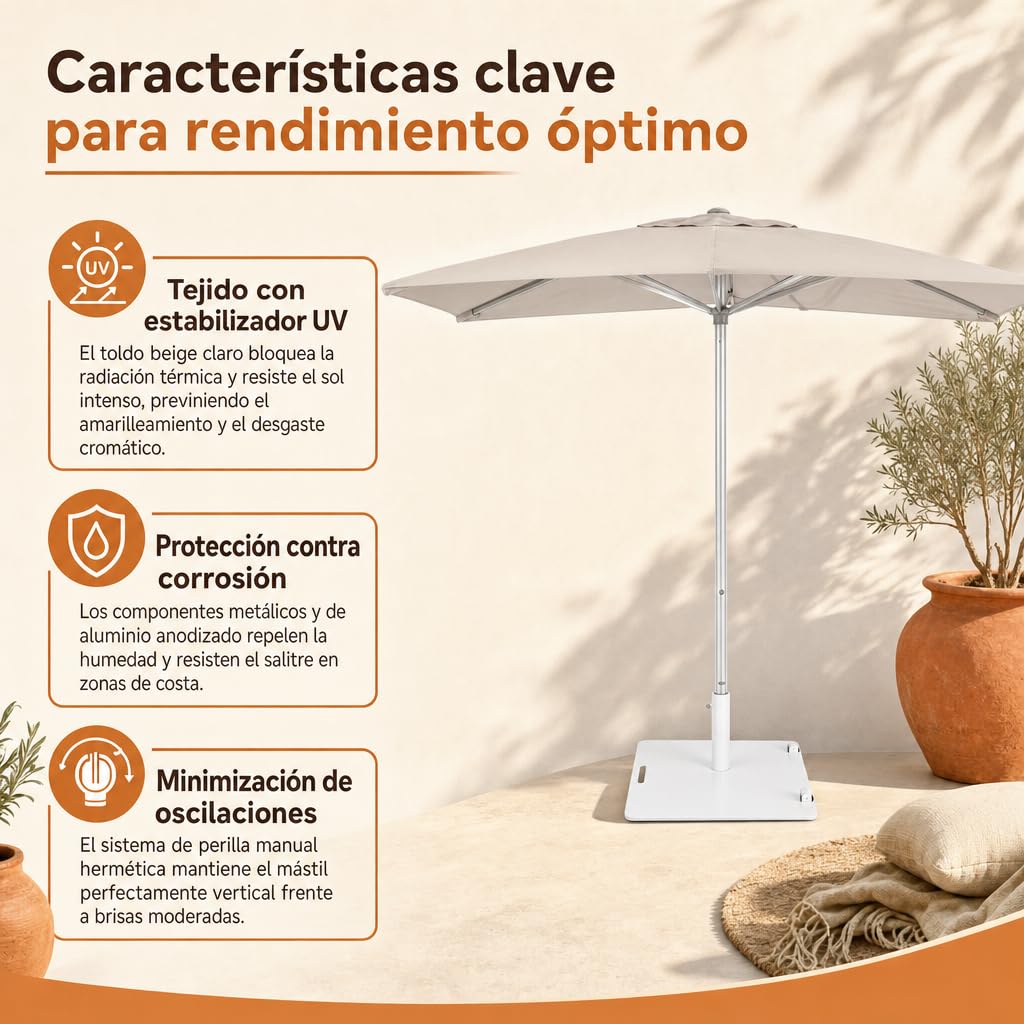 Parasol de Jardín, Sombrilla Cuadrada de Terraza con Protección UV50+ Estilo Minimalista, 2.5x2.5 m Beige