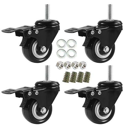 Miniatura 3 de Ruedas de vástago DICASAL, frenos dobles negro PU Imperial pulgadas 516"-18x1" rosca de tornillo 360 ruedas giratorias para carritos de muebles de