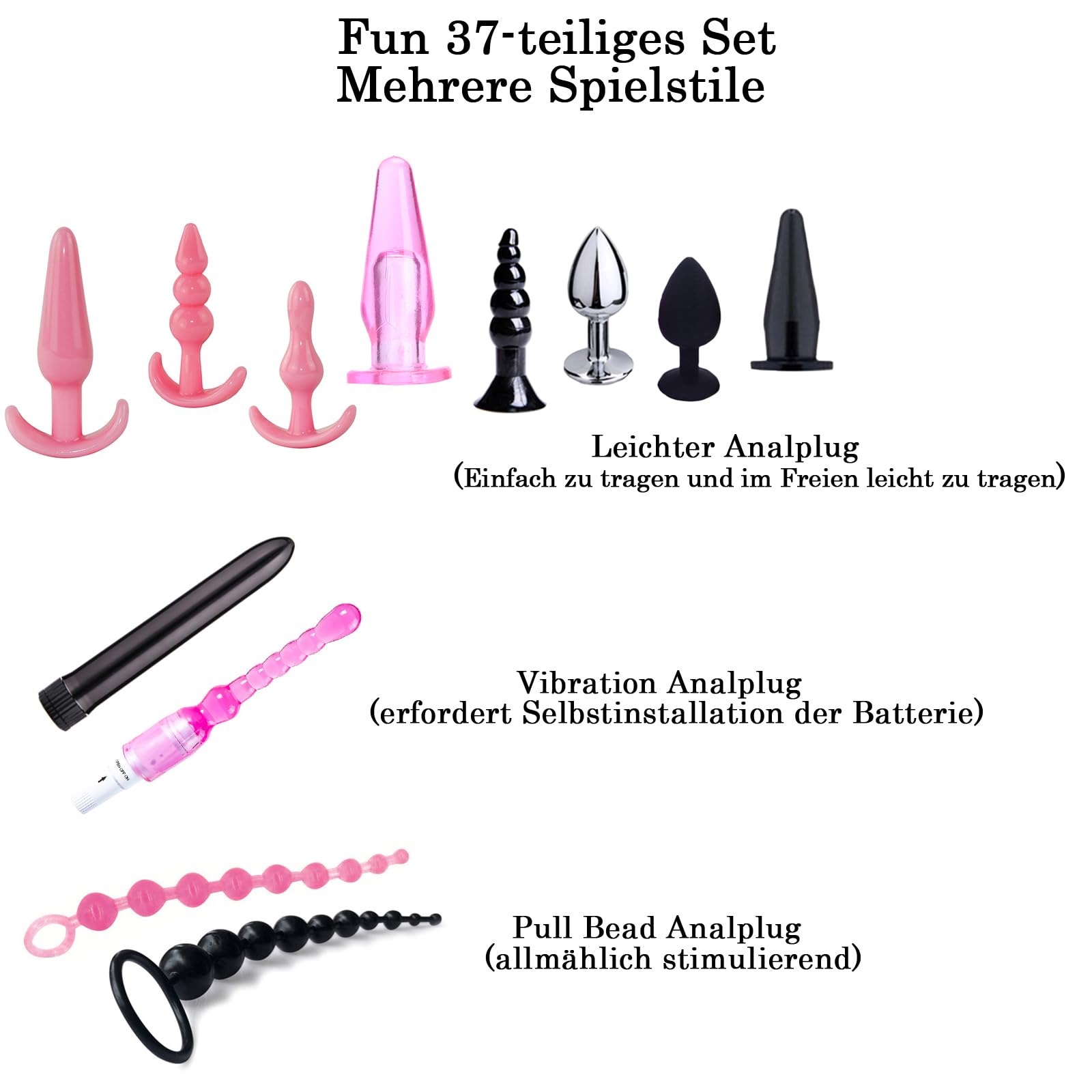 BDSMAGE Set Bondage 39 Pezzi Erotic Sex Toys, manette Sexishop Sexytoysys Donna Coppia, Plug Anale Butt Plug Set, Collare, Benda, Morsetti Capezzoli, BDSM sexy shop per Coppie Adulti